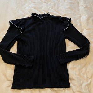 Black Ruffled Long Sleeve Top